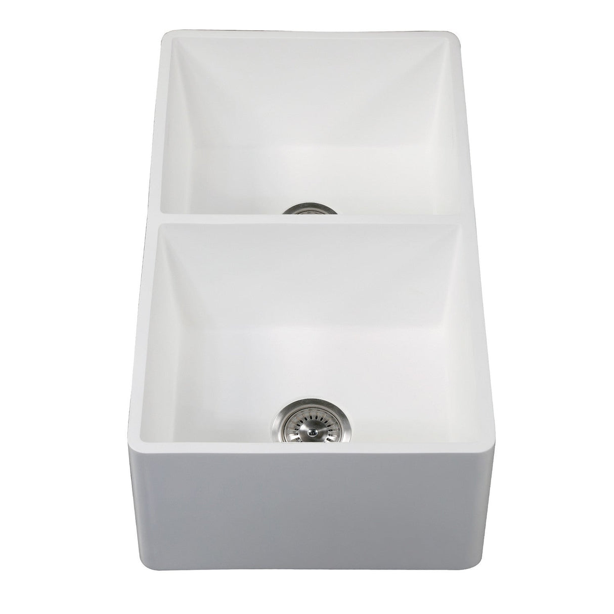 Arcticstone GKFA331810SQD 33-Inch Solid Surface White Stone Apron-Front Double Bowl Farmhouse Kitchen Sink, Matte White