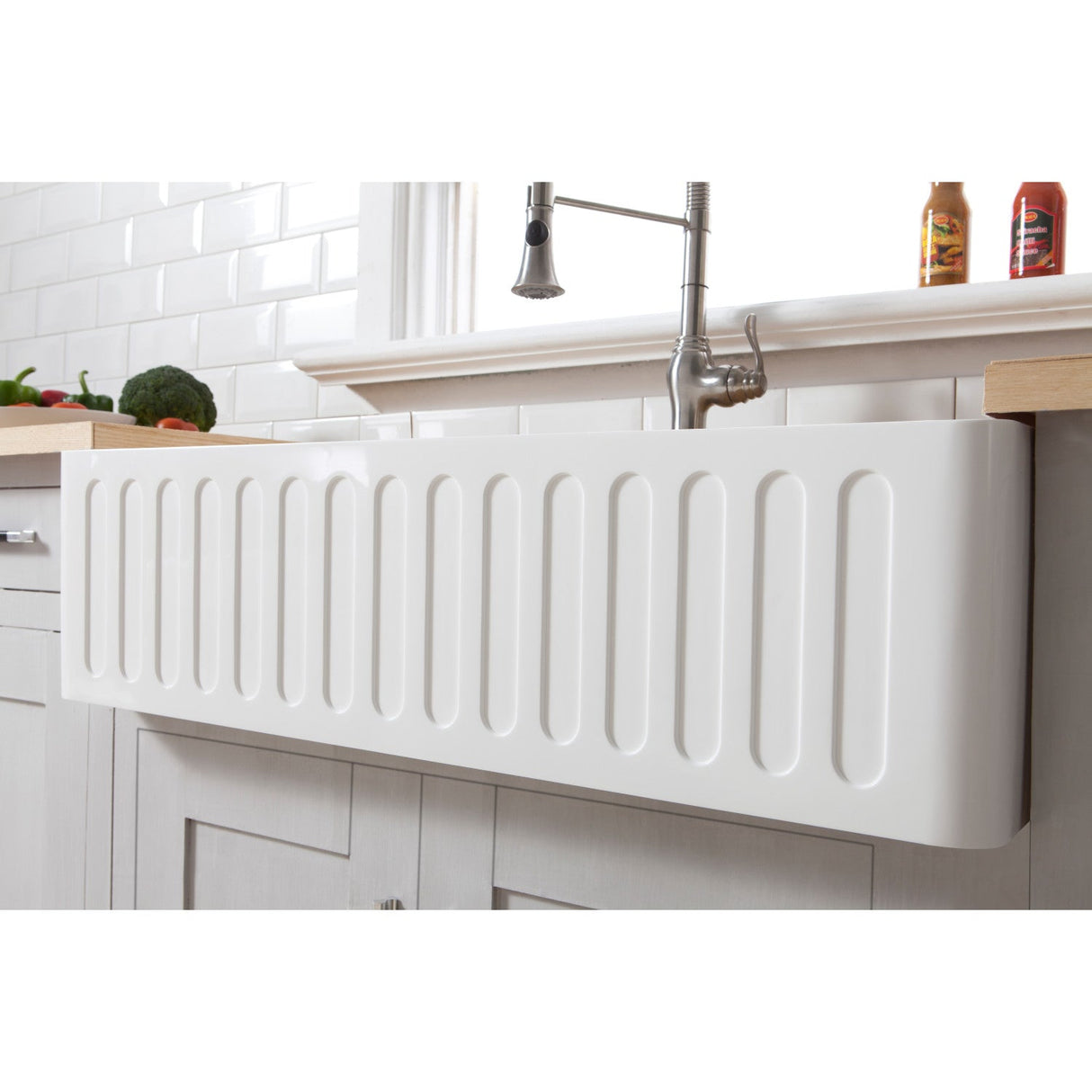 Arcticstone GKFA361810RM 36-Inch Solid Surface White Stone Apron-Front Single Bowl Farmhouse Kitchen Sink, Matte White