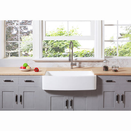 Arcticstone GKFA36229 36-Inch Solid Surface White Stone Apron-Front Single Bowl Farmhouse Kitchen Sink, Matte White