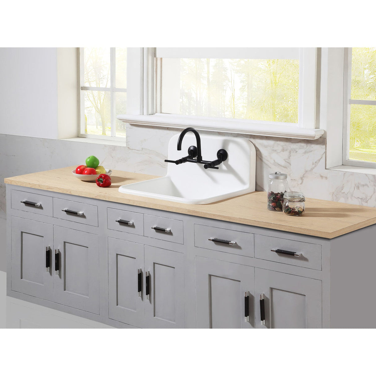 Arcticstone GKTA2420198 24-Inch Solid Surface White Stone 2-Hole Single Bowl Top-Mount Kitchen Sink, Matte White