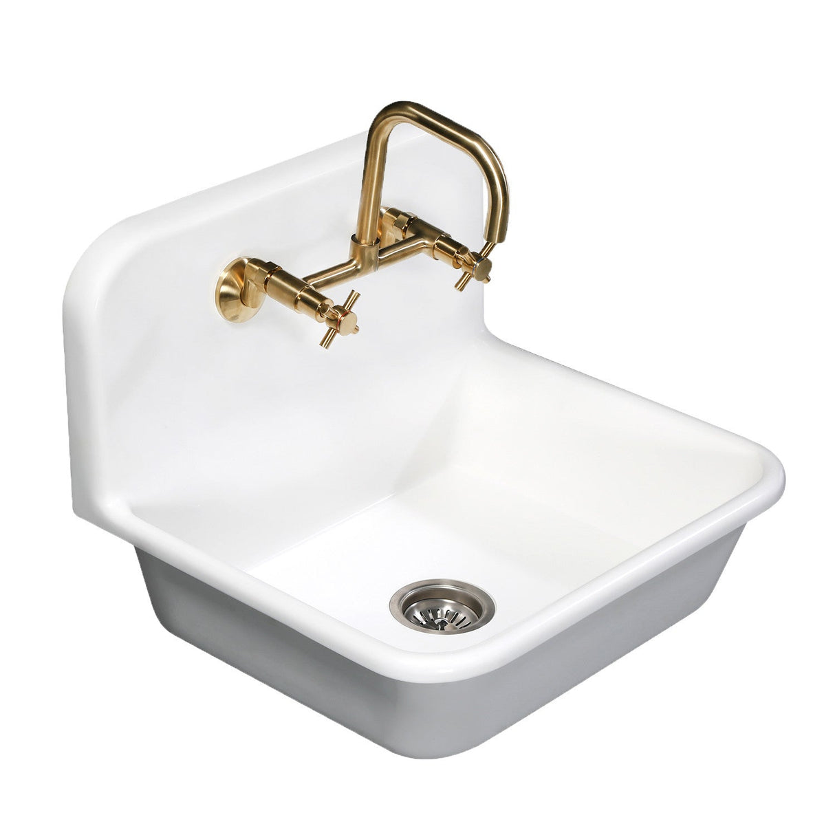 Arcticstone GKTA242119 24-Inch Solid Surface White Stone Apron-Front 2-Hole Single Bowl Top-Mount Kitchen Sink, Matte White