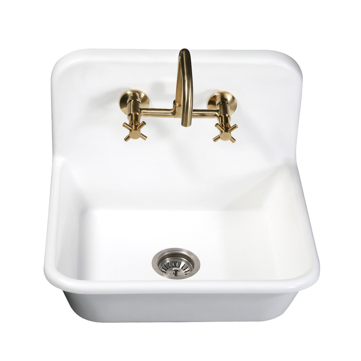 Arcticstone GKTA242119 24-Inch Solid Surface White Stone Apron-Front 2-Hole Single Bowl Top-Mount Kitchen Sink, Matte White