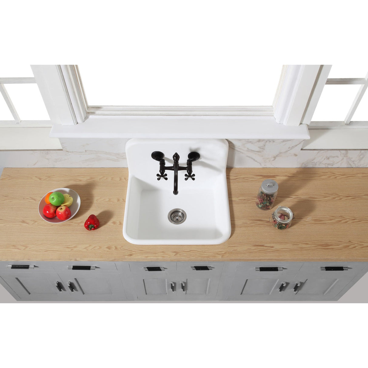 Arcticstone GKTA242119 24-Inch Solid Surface White Stone Apron-Front 2-Hole Single Bowl Top-Mount Kitchen Sink, Matte White