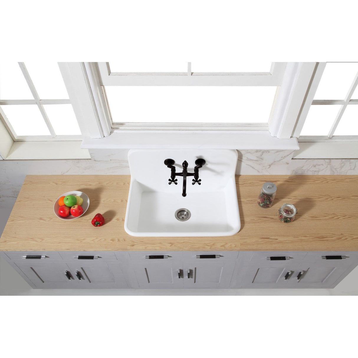 Arcticstone GKTA3020198 30-Inch Solid Surface White Stone 2-Hole Single Bowl Top-Mount Kitchen Sink, Matte White