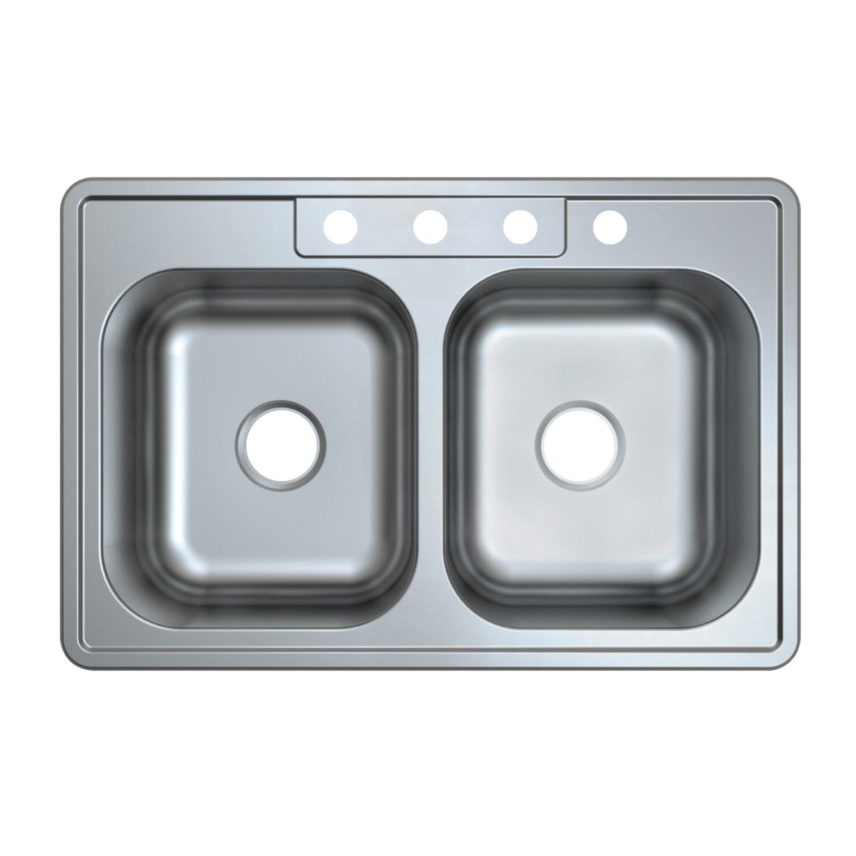 Studio GKTD33228 33-Inch Stainless Steel Self-Rimming 4-Hole Double Bowl Drop-In Kitchen Sink, Brushed