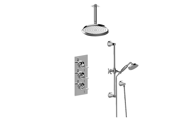 GRAFF 24K Gold Plated M-Series Thermostatic Shower System Tub and Shower with Handshower (Rough & Trim)  GP3.M12ST-C15E0-AU