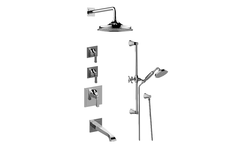 GRAFF Gunmetal PVD M-Series Thermostatic Shower System - Tub and Shower with Handshower (Trim Only)  GR3.M12ST-LM47E0-GM-T