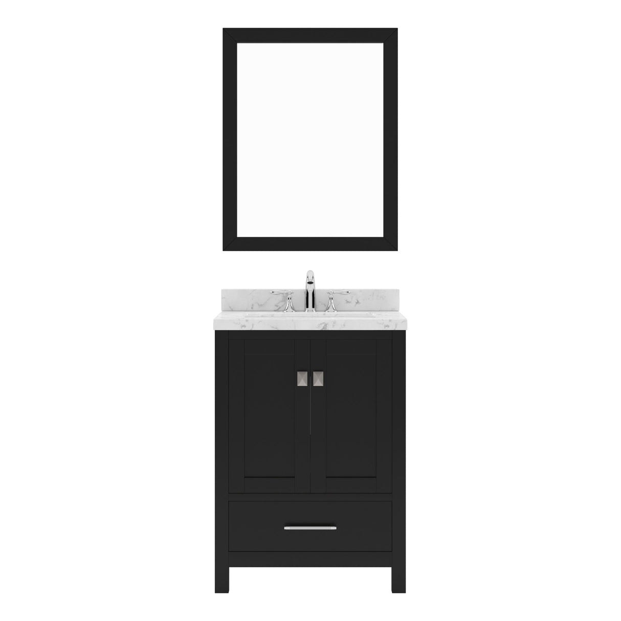 Virtu USA Caroline Avenue 24" Single Bath Vanity with White Quartz Top and Round Sink with Brushed Nickel Faucet with Matching Mirror - Luxe Bathroom Vanities