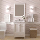 Virtu USA Caroline Avenue 24" Single Bath Vanity with White Quartz Top and Round Sink with Matching Mirror