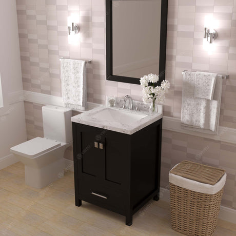 Virtu USA Caroline Avenue 24" Single Bath Vanity with White Quartz Top and Square Sink with Polished Chrome Faucet with Matching Mirror