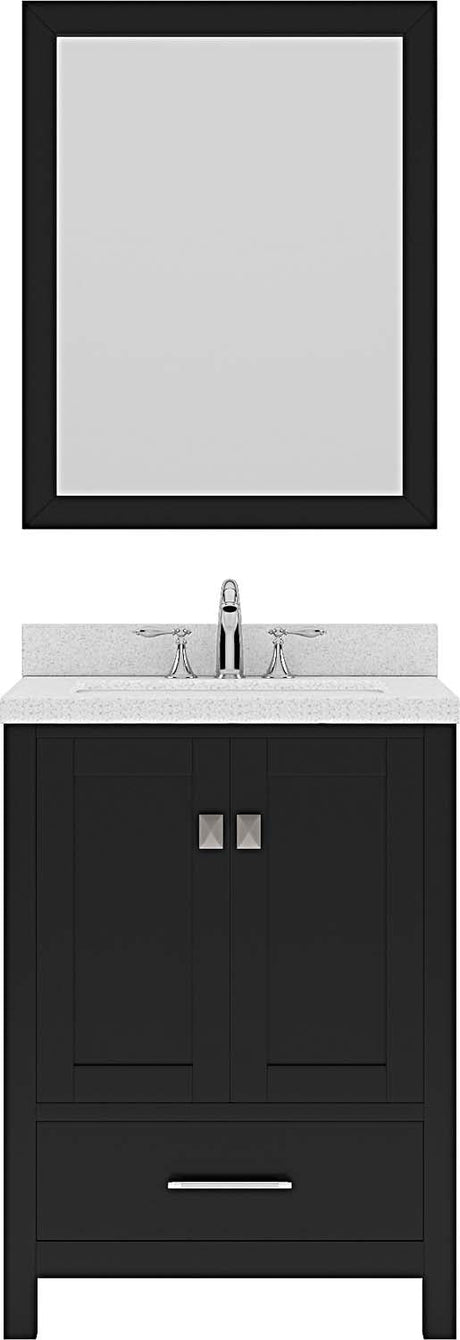 Virtu USA Caroline Avenue 24" Single Bath Vanity in Espresso with Dazzle White Top and Square Sink with Polished Chrome Faucet and Mirror - Luxe Bathroom Vanities Luxury Bathroom Fixtures Bathroom Furniture