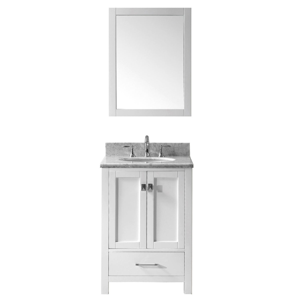 Virtu USA Caroline Avenue 24" Single Bath Vanity with Marble Top and Round Sink with Polished Chrome Faucet and Mirror - Luxe Bathroom Vanities Luxury Bathroom Fixtures Bathroom Furniture