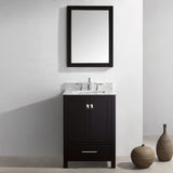 Virtu USA Caroline Avenue 24" Single Bath Vanity with White Marble Top and Square Sink with Brushed Nickel Faucet with Matching Mirror