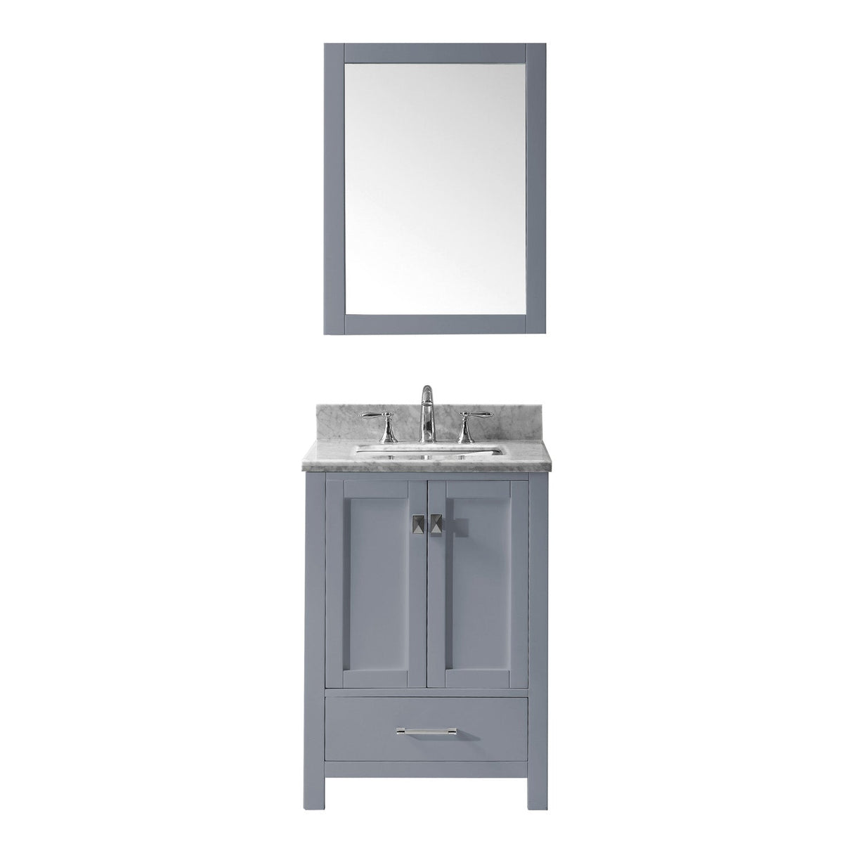 Virtu USA Caroline Avenue 24" Single Bath Vanity in Grey with Marble Top and Square Sink with Brushed Nickel Faucet and Mirror - Luxe Bathroom Vanities Luxury Bathroom Fixtures Bathroom Furniture