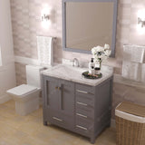 Virtu USA Caroline Avenue 36" Single Bath Vanity with White Quartz Top and Square Sink with Polished Chrome Faucet with Matching Mirror