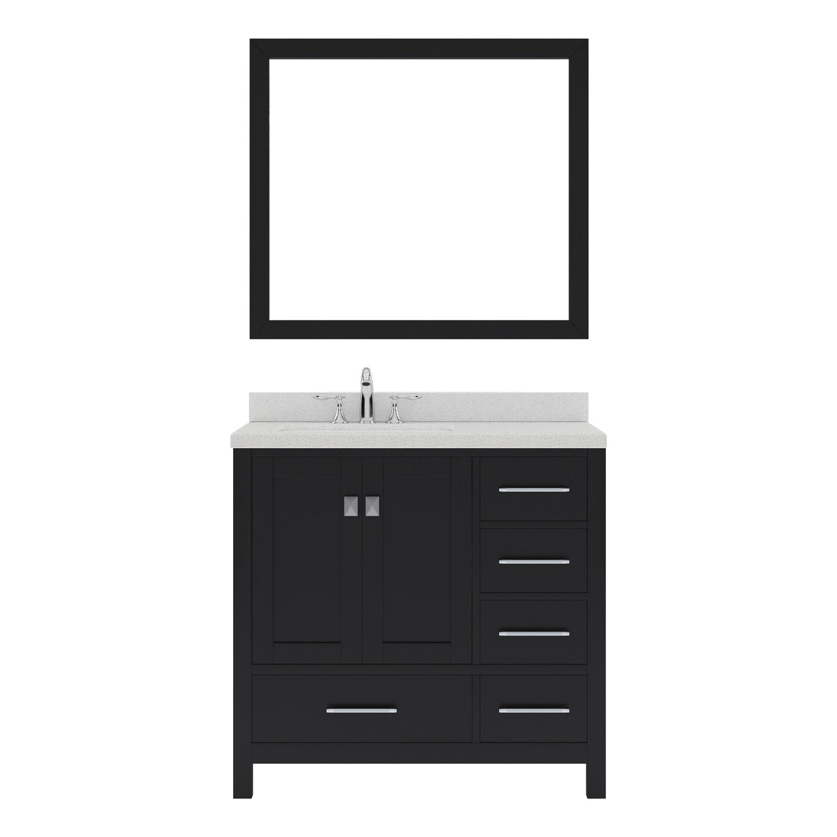 Virtu USA Caroline Avenue 36" Single Bath Vanity in White with White Quartz Top and Square Sink with Matching Mirror - Luxe Bathroom Vanities
