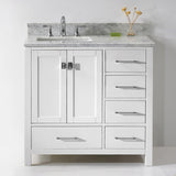 Virtu USA Caroline Avenue 36" Single Bath Vanity with White Marble Top and Square Sink with Brushed Nickel Faucet
