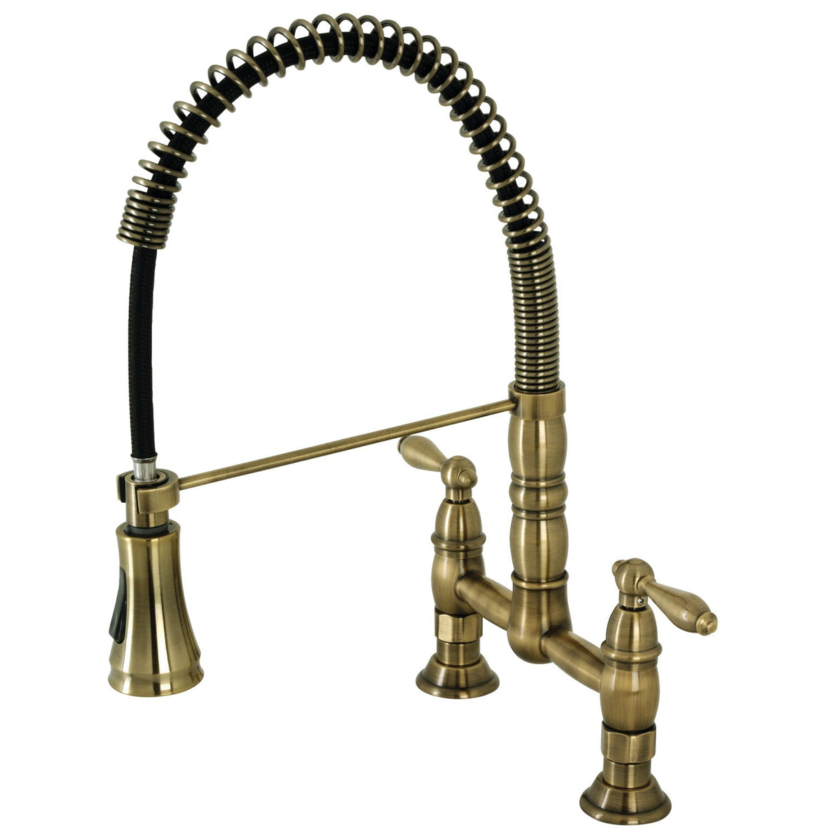 Heritage GS1273AL Two-Handle 2-Hole Deck Mount Pull-Down Sprayer Kitchen Faucet, Antique Brass