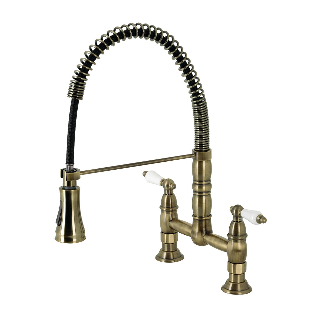 Heritage GS1273PL Two-Handle 2-Hole Deck Mount Pull-Down Sprayer Kitchen Faucet, Antique Brass
