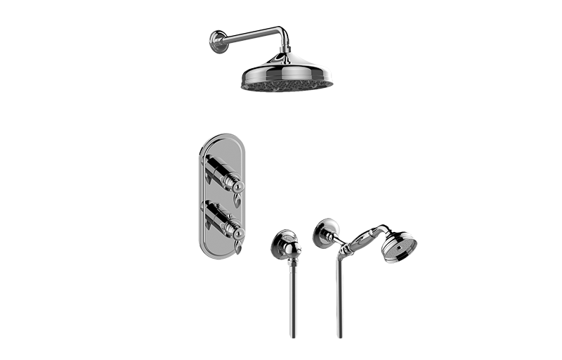 GRAFF 24K Brushed Gold Plated M-Series Thermostatic Shower System - Shower with Handshower (Rough & Trim)  GS2.022WD-LM14E0-BAU
