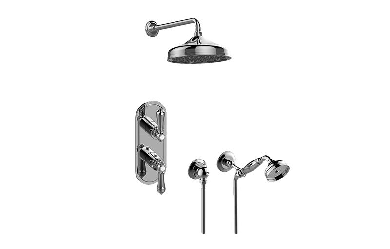 GRAFF Vintage Brushed Brass M-Series Thermostatic Shower System - Shower with Handshower (Rough & Trim)  GS2.022WD-LM34E0-VBB