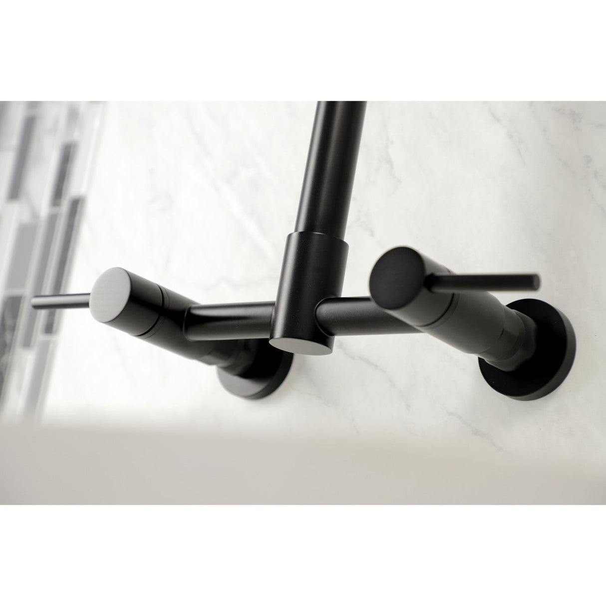 Concord GS8180DL Two-Handle 2-Hole Wall Mount Pull-Down Sprayer Kitchen Faucet, Matte Black