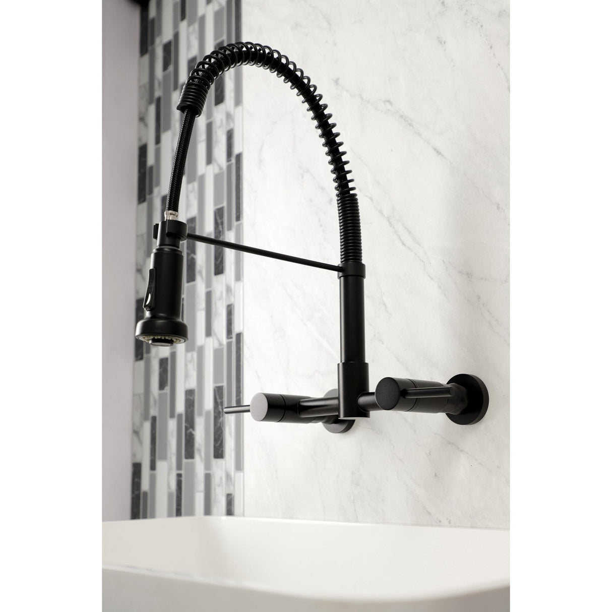 Concord GS8180DL Two-Handle 2-Hole Wall Mount Pull-Down Sprayer Kitchen Faucet, Matte Black