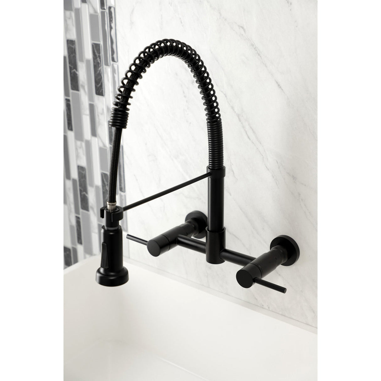 Concord GS8180DL Two-Handle 2-Hole Wall Mount Pull-Down Sprayer Kitchen Faucet, Matte Black
