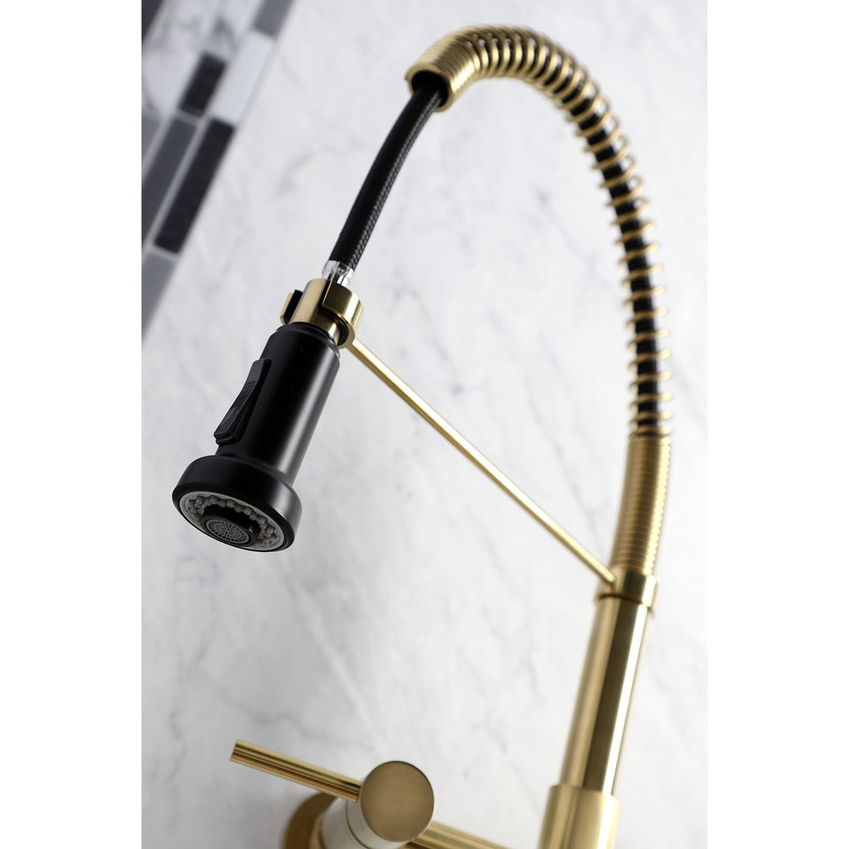 Concord GS8187DL Two-Handle 2-Hole Wall Mount Pull-Down Sprayer Kitchen Faucet, Brushed Brass