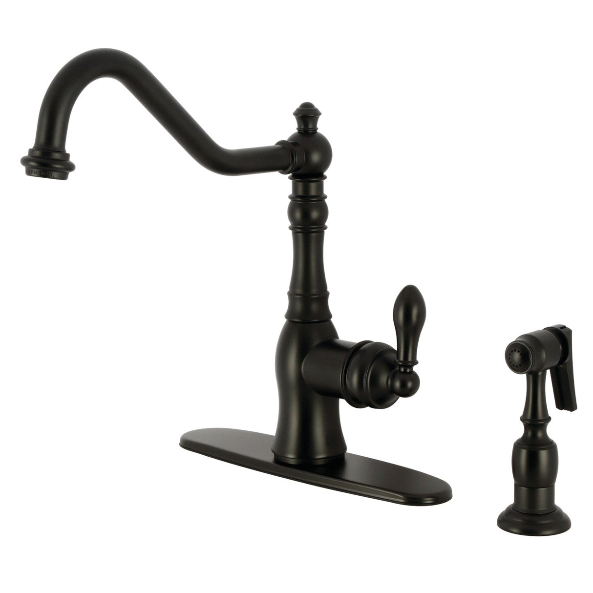 American Classic GSY7700ACLBS Single-Handle 2-or-4 Hole Deck Mount Kitchen Faucet with Brass Sprayer, Matte Black