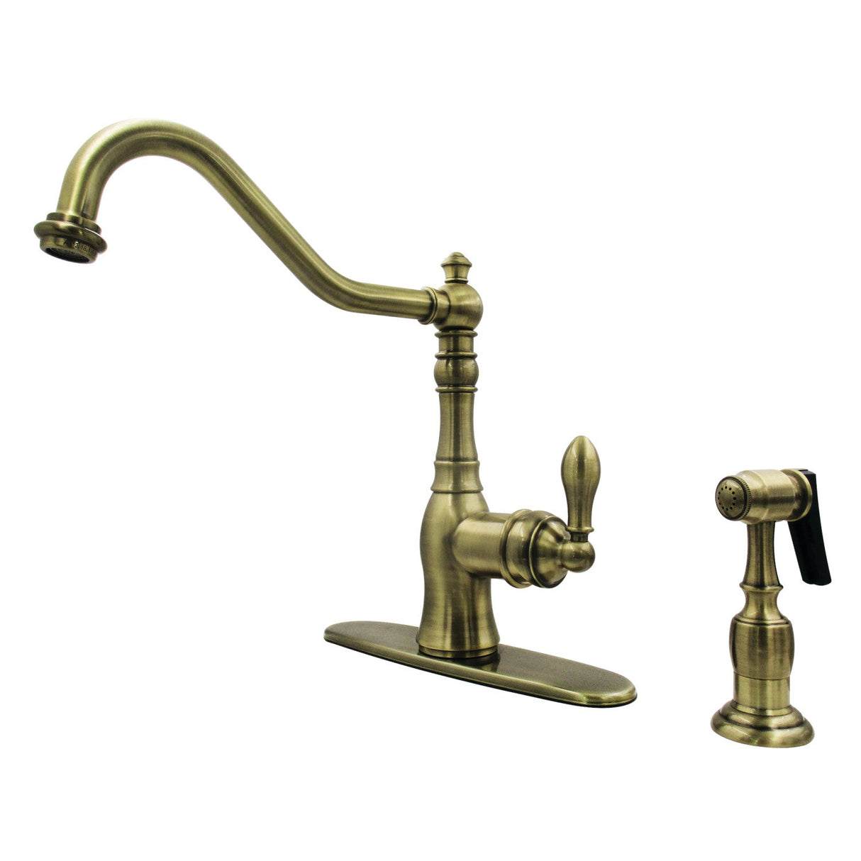 American Classic GSY7703ACLBS Single-Handle 2-or-4 Hole Deck Mount Kitchen Faucet with Brass Sprayer, Antique Brass