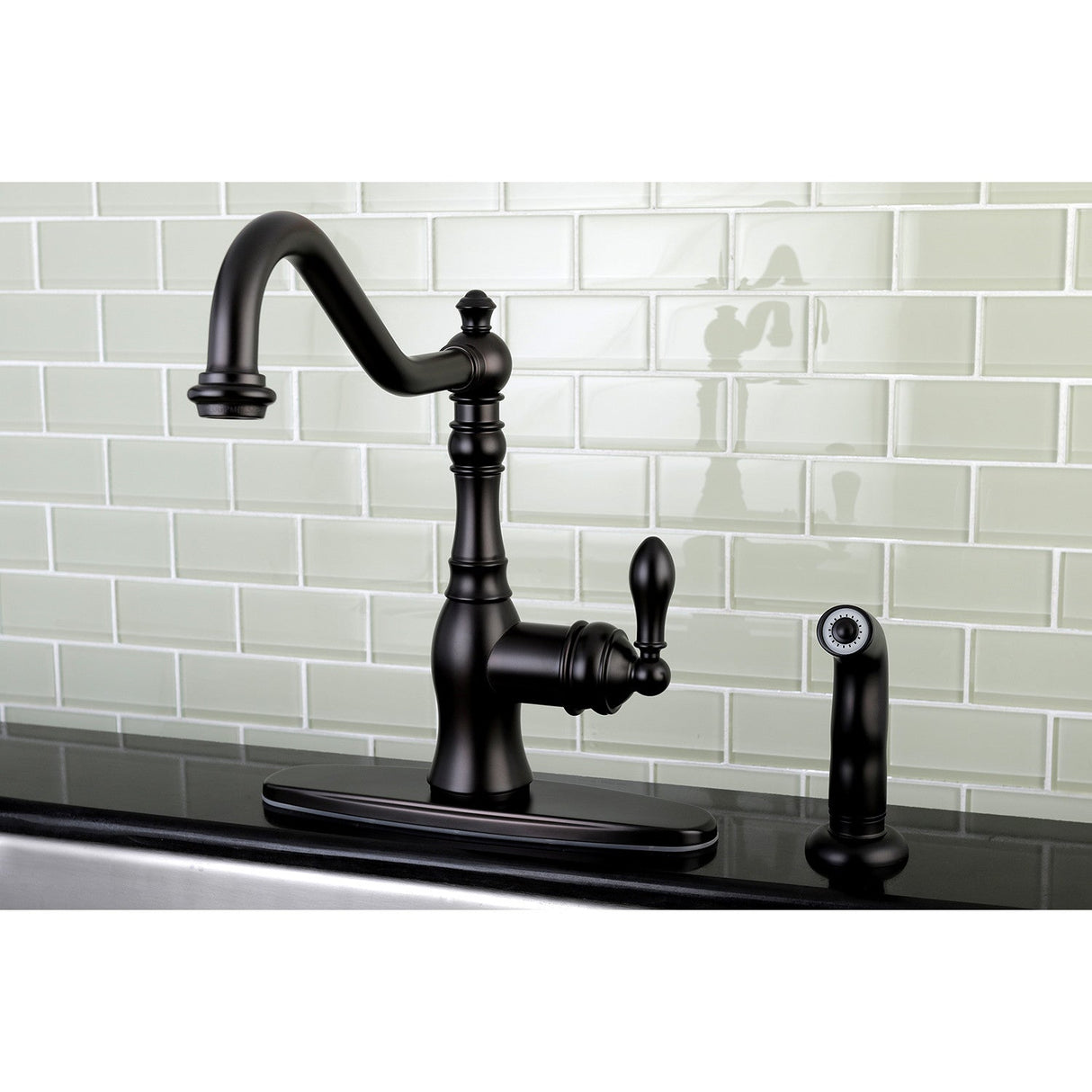American Classic GSY7705ACLSP Single-Handle 2-or-4 Hole Deck Mount Kitchen Faucet with Brass Sprayer, Oil Rubbed Bronze