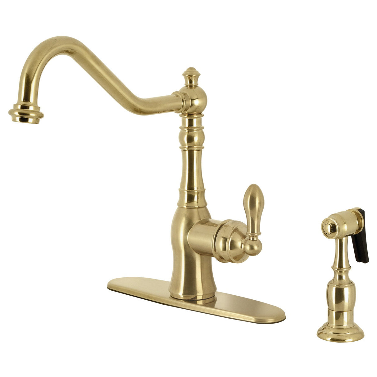 American Classic GSY7707ACLBS Single-Handle 2-or-4 Hole Deck Mount Kitchen Faucet with Brass Sprayer, Brushed Brass