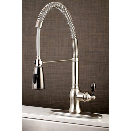 Kaiser GSY8898AKL Single-Handle 1-or-3 Hole Deck Mount Pre-Rinse Kitchen Faucet, Brushed Nickel/Black Stainless Steel