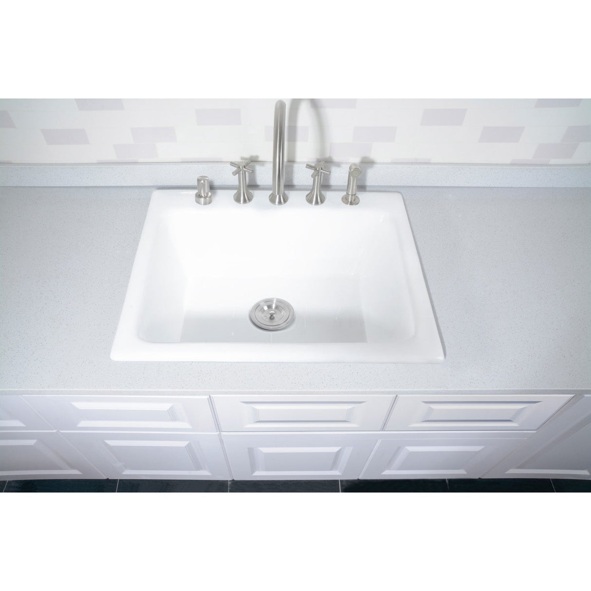 Towne GT252295 25-Inch Cast Iron Self-Rimming 5-Hole Single Bowl Drop-In Kitchen Sink, White