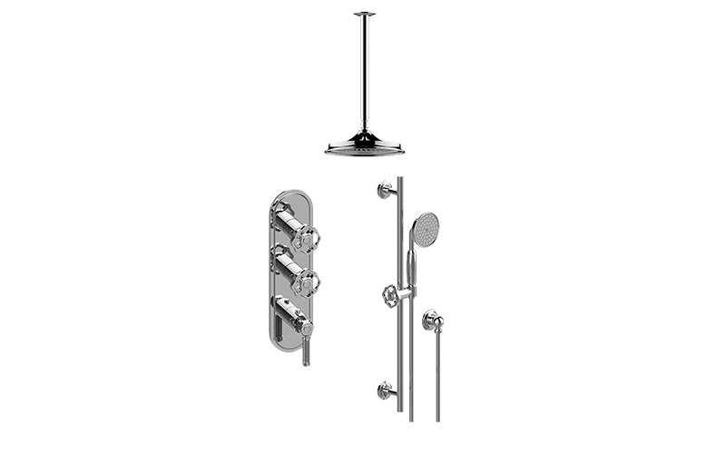 GRAFF Polished Nickel with Black Accents M-Series Thermostatic Shower System - Shower with Handshower (Rough & Trim)  GT3.041WB-LM56C18-PN/BK