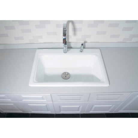 Towne GT332292 33-Inch Cast Iron Self-Rimming 2-Hole Single Bowl Drop-In Kitchen Sink, White