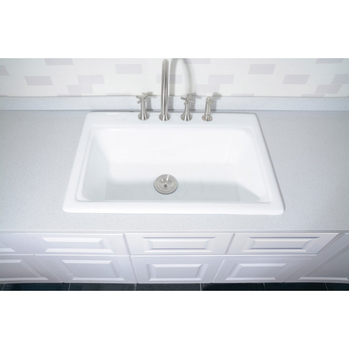 Towne GT332294 33-Inch Cast Iron Self-Rimming 4-Hole Single Bowl Drop-In Kitchen Sink, White