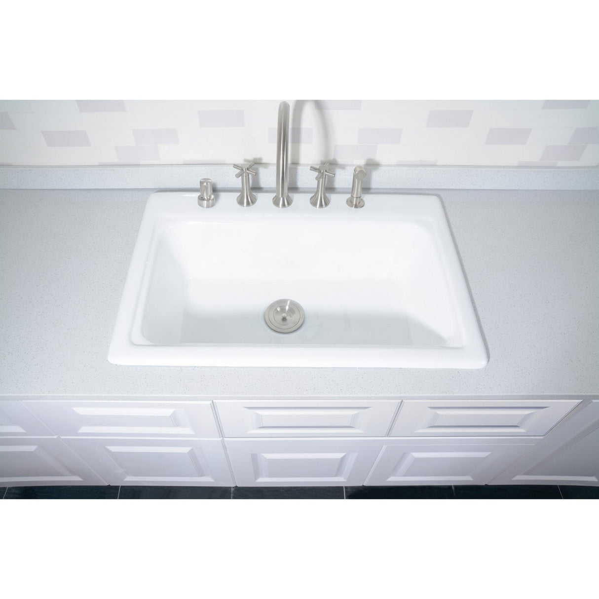 Towne GT332295 33-Inch Cast Iron Self-Rimming 5-Hole Single Bowl Drop-In Kitchen Sink, White