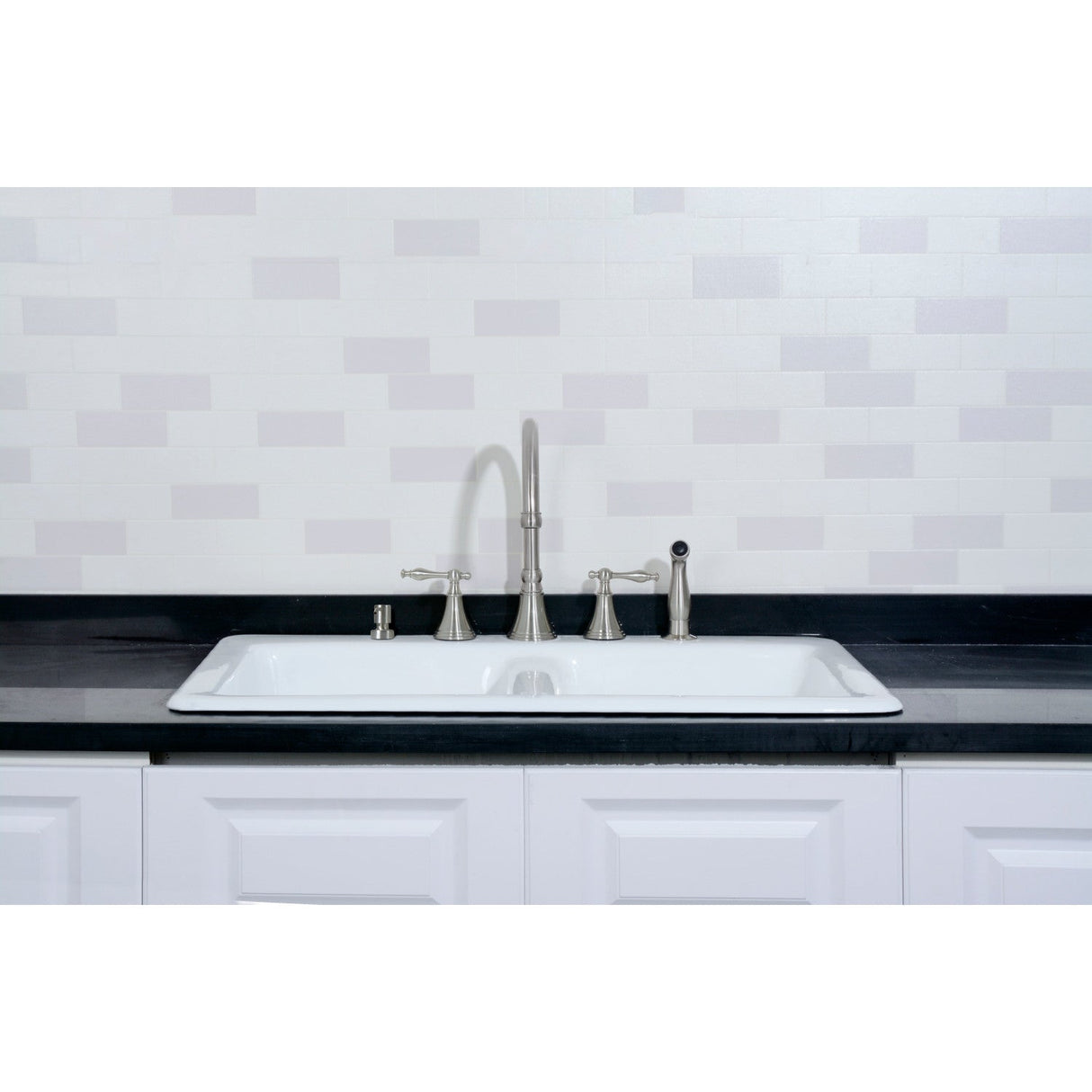 Petra Galley GT33229D5 33-Inch Cast Iron Self-Rimming 5-Hole Double Bowl Drop-In Kitchen Sink, White