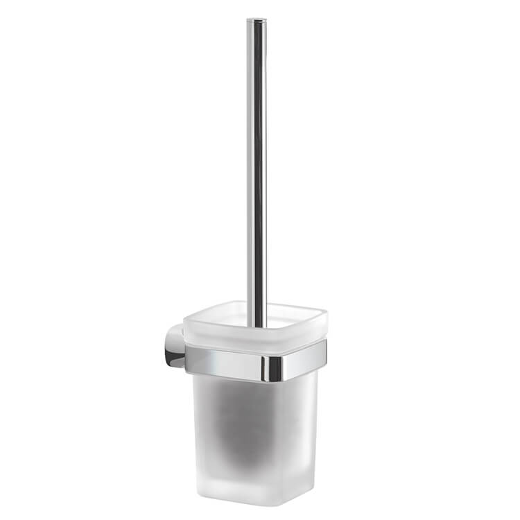 Toilet Brush Holder, Wall Mounted, Frosted Glass, Polished Chrome