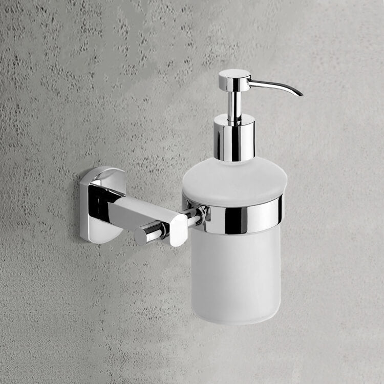 Soap Dispenser, Wall Mounted, Round, Frosted Glass