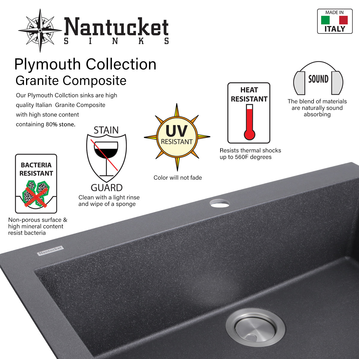 Nantucket Sinks Small Single Bowl Undermount Granite Composite Sand