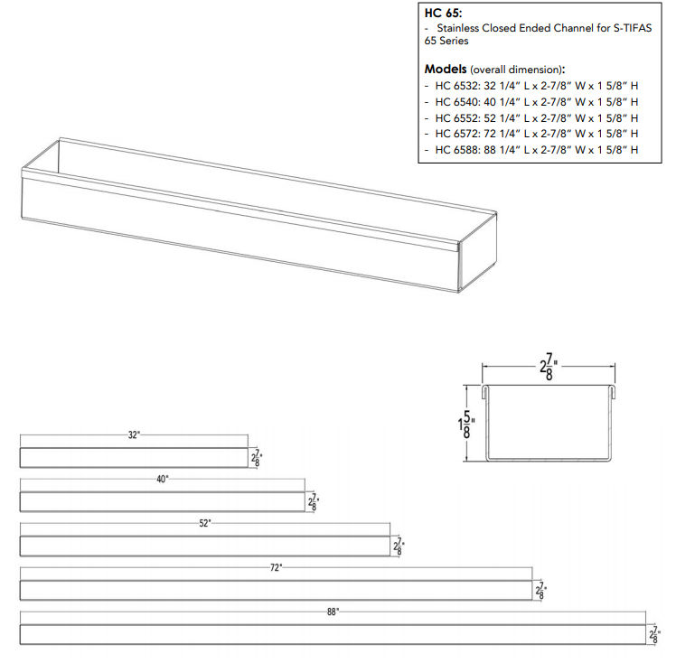 Infinity Drain HC 6588 88" HC Channel 1 9/16" High