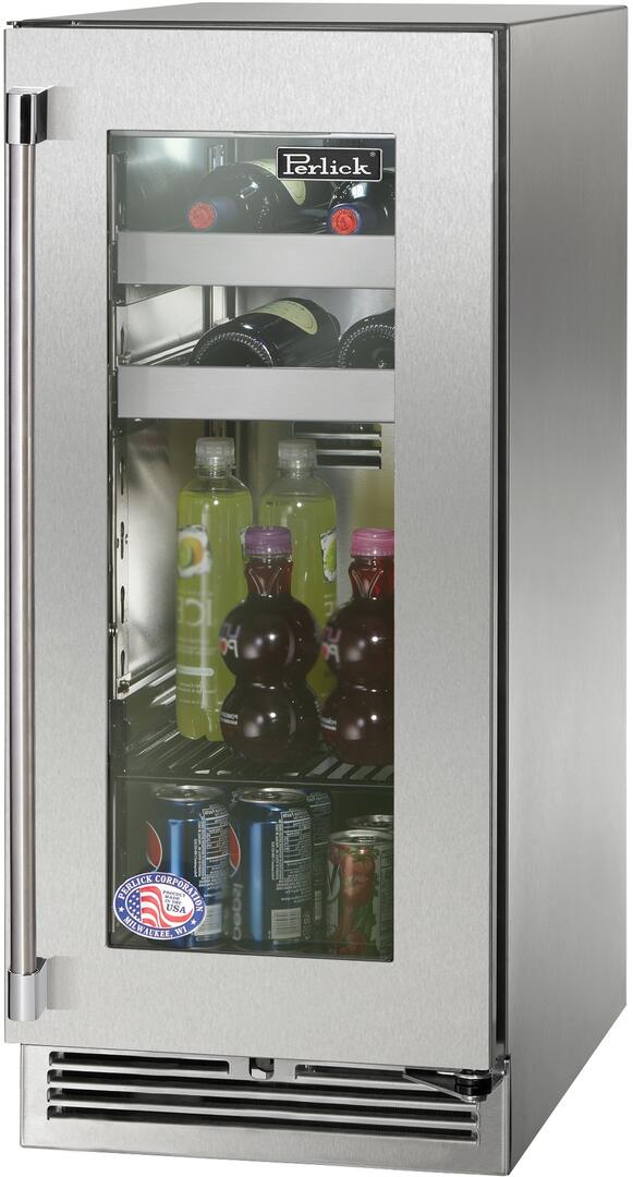 Perlick 15" Signature Series Outdoor Built-In Glass Door Beverage Center with 2.8 cu. ft. Capacity in Stainless Steel (HP15BM-4-3)