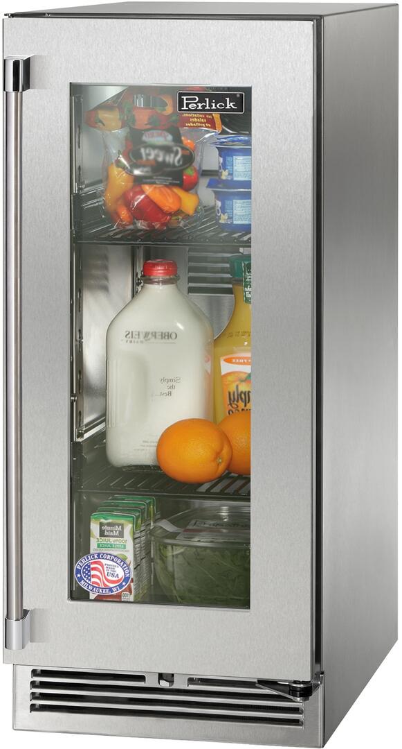 Perlick 15" Signature Series Outdoor Built-In Counter Depth Compact Refrigerator with 2.8 cu. ft. Capacity in Stainless Steel (HP15RM-4-3)