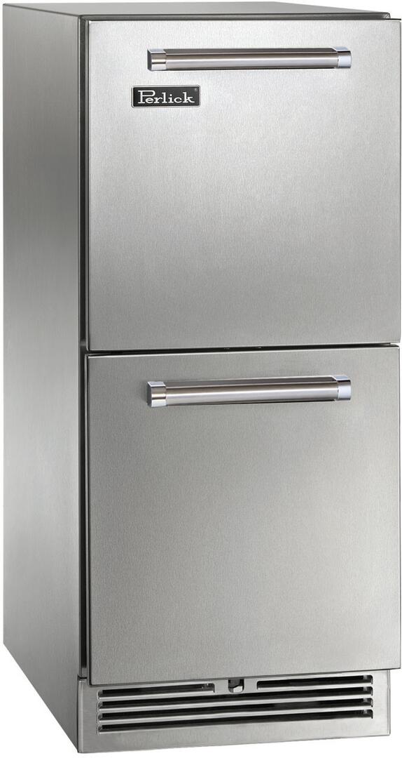 Perlick 15-Inch Signature Series Outdoor Built-In Counter Depth Drawer Refrigerator with 2.8 cu. ft. Capacity in Stainless Steel (HP15RM-4-5)