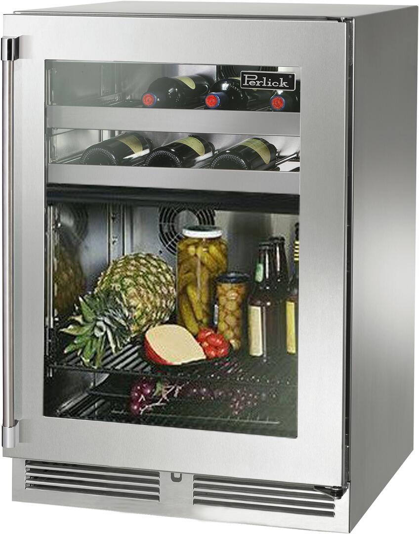 Perlick 24" Signature Series Outdoor Built-In Glass Door Beverage Center with 5 cu. ft. Capacity Dual Zone in Stainless Steel (HP24CM-4-3)
