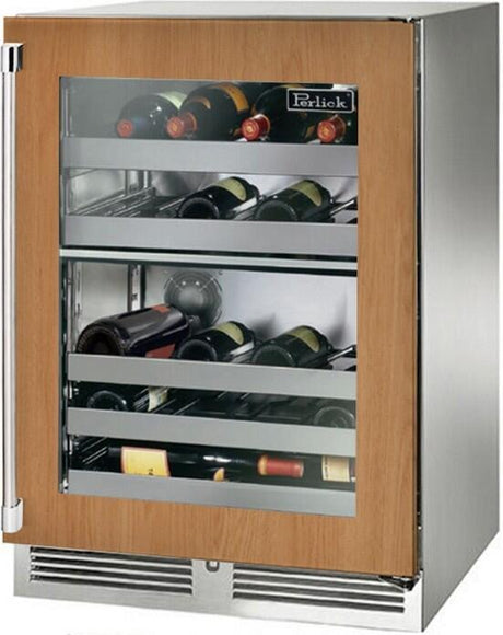 Perlick 24" Signature Series Built-In Wine Cooler with 32 Bottle Capacity Dual Zone with Glass Door in Panel Ready  (HP24DM-4-4)