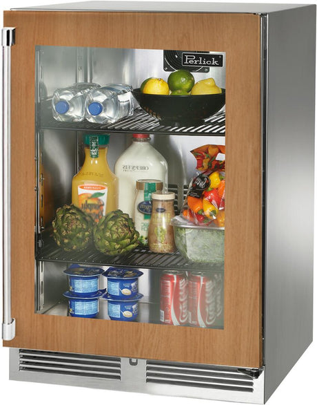 Perlick 24" Signature Series Outdoor Built-In Counter Depth Compact Refrigerator with 5.2 cu. ft. Capacity with Glass Door in Panel Ready (HP24RM-4-4)
